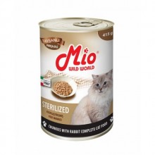 Mio Kısırlaştırılmış Kediler için Tavşanlı, Parça etli kedi maması 415gr