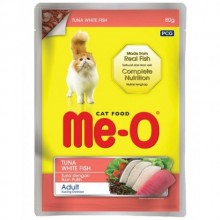 Me-o Yetişkin Kedi Jöle İçinde Ton Balıklı ve Beyaz Balıklı Yaş Mama 80gr