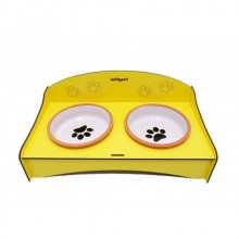 AHŞAP İKİLİ MAMA KABI PATİLİ SARI