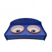 AHŞAP İKİLİ MAMA KABI PATİLİ MAVİ