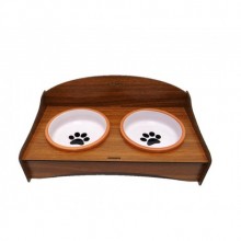 AHŞAP İKİLİ MAMA KABI PATİLİ KAHVE TONLARI