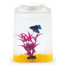 AQUASYNCRO Betta Tower Betalık Akvaryum / Patentli kuleye benzeyen dizayn Kolay hareket ettirilebilen,3 X AAA pille çalışan tepe led lambası, İki yüzünde,elma figürü
