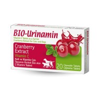 BIOPETACTİVE BIO-URİNAMİN 15GR C VİTAMİN TABLETİ 20 TABLET KEDİ KÖPEKLER İÇİN