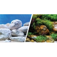 40 cm-1Metre Çift Taraflı Akvaryum Arka Fon Beyaz Kayalı ve Bitkili