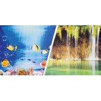 50 cm-1 Metre Çift Taraflı Akvaryum Arka Fon Deniz Balıklı ve Şelale manzaralı 